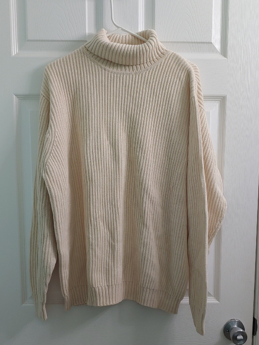Vintage L.L. Bean Men's Ribbed Turtleneck Cream Cotton Sweater Men's Size XL